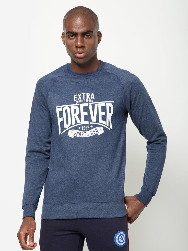 Sporto Crew Neck Printed Sweatshirt, Blue Melange