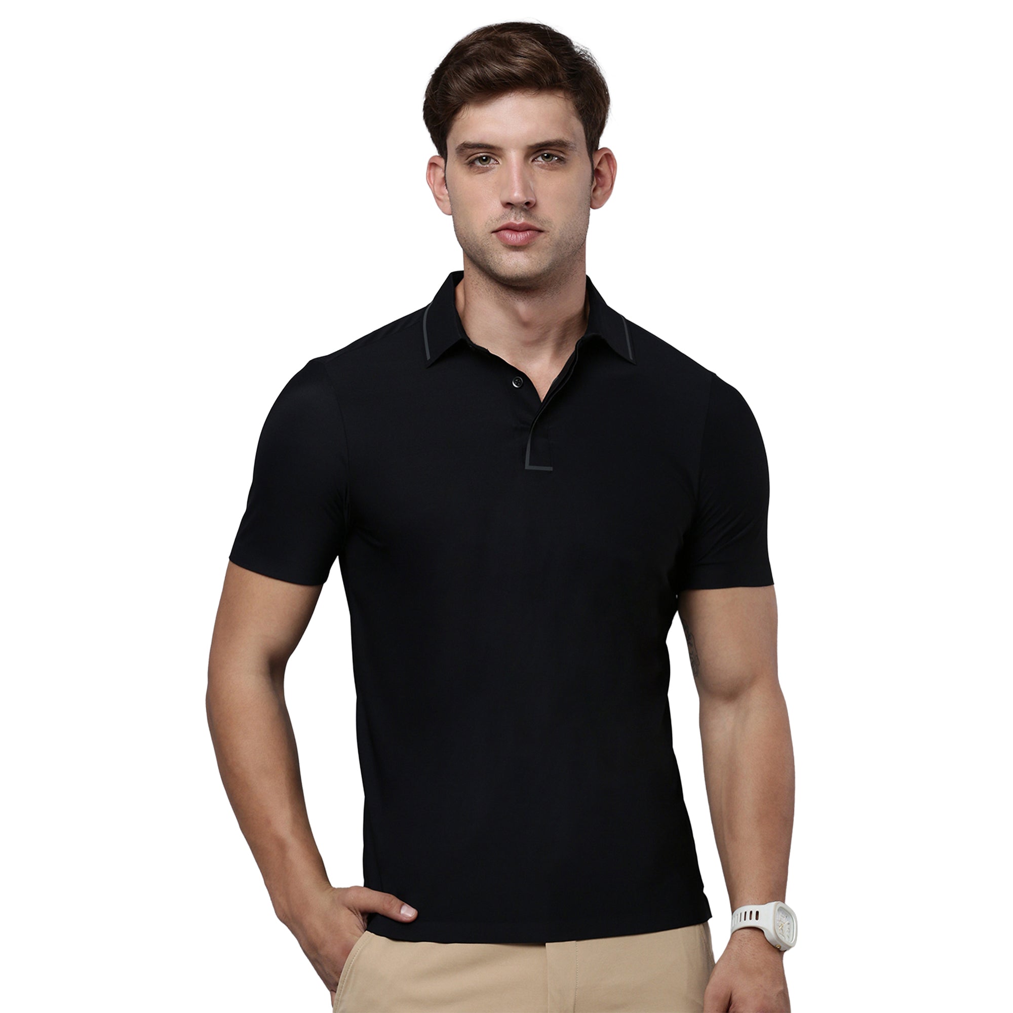 Sporto Men's Anti wrinkle and Light weight Solid  Black Polo T-shirt