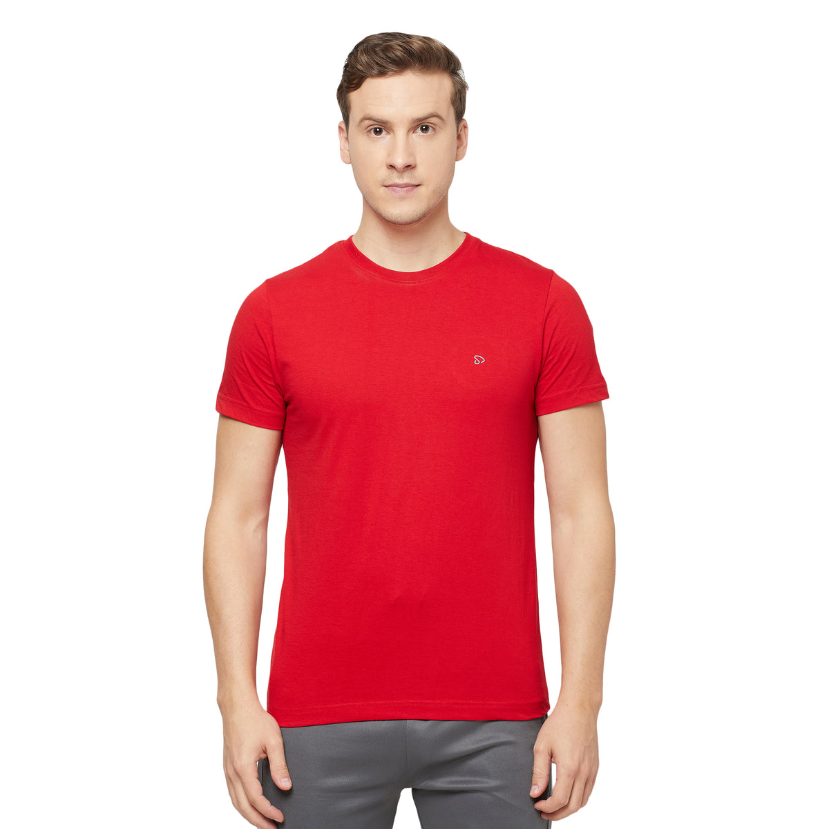 Blue Cotton Bermuda with Zipper Pockets + Red Solid T-Shirt Combo