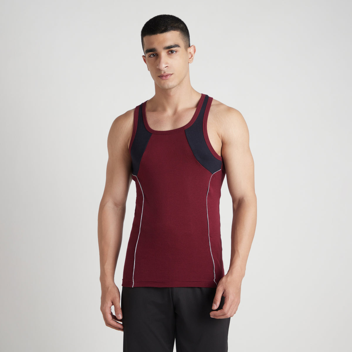 Sporto Men's  Cotton  Gym Vest with  Contrast  Panel Multicolour Pack of 3