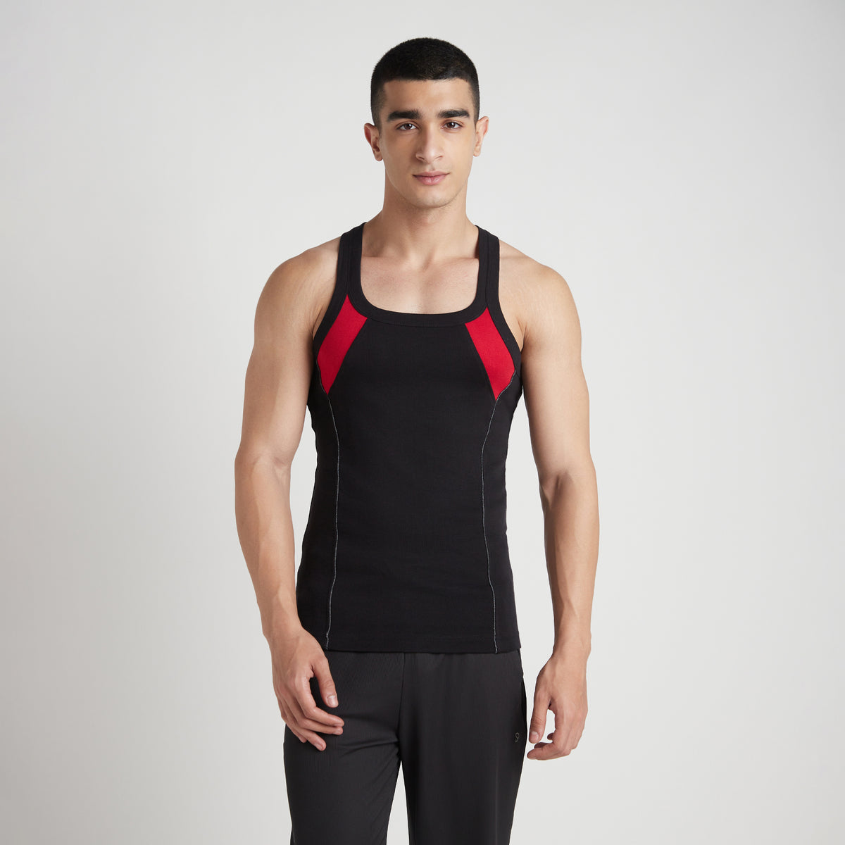 Sporto Men's  Cotton  Gym Vest with Side Contrast  Panel Multicolour Pack of 2