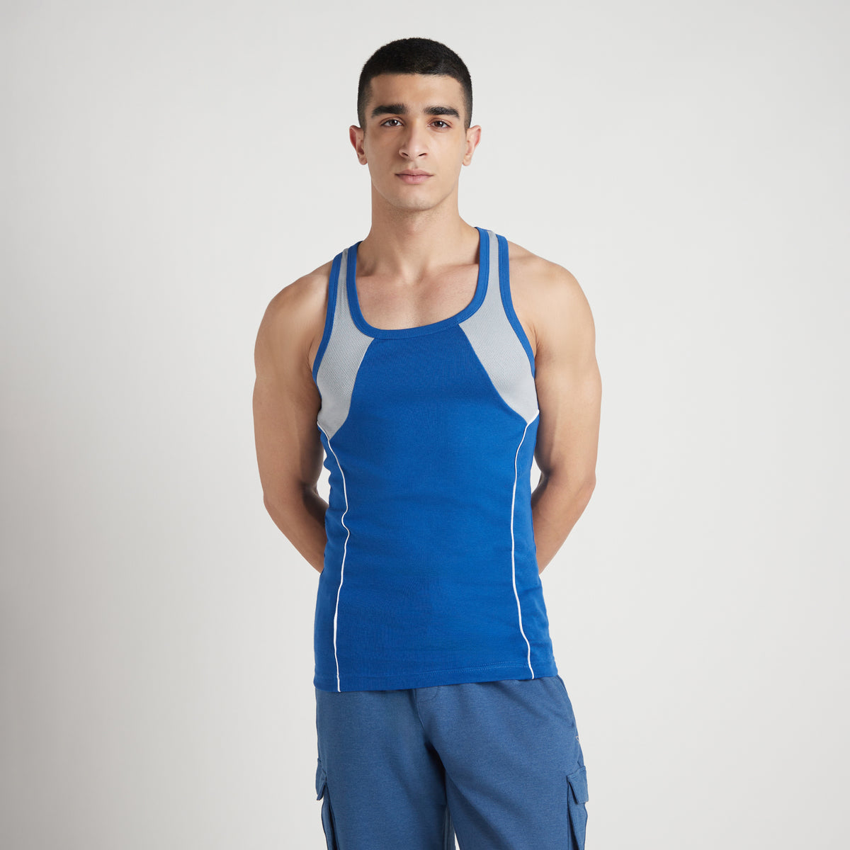 Sporto Men's  Cotton  Gym Vest with  Contrast  Panel Multicolour Pack of 3