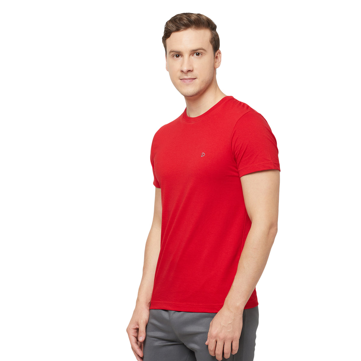 Blue Cotton Bermuda with Zipper Pockets + Red Solid T-Shirt Combo