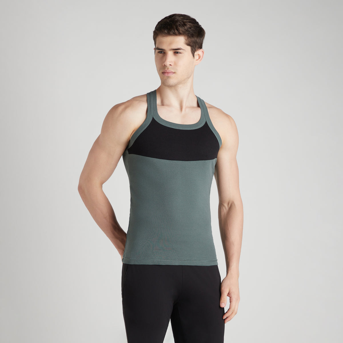 Sporto Men's  Cotton  Gym Vest with  Contrast  Panel Multicolour Pack of 3