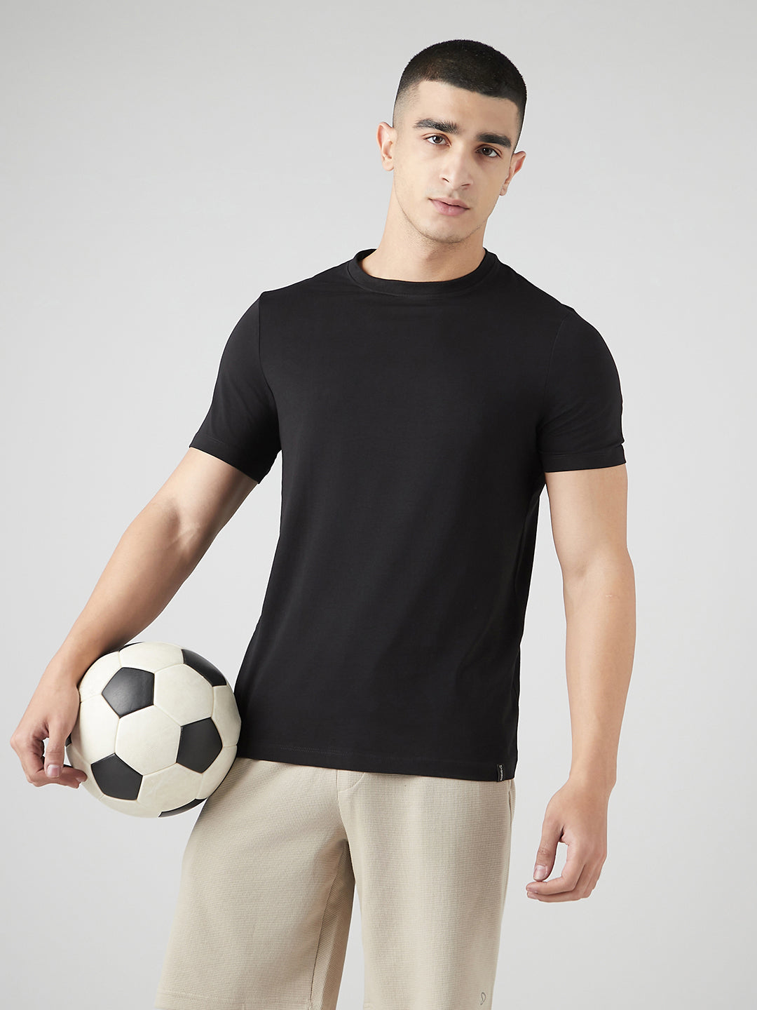 Sporto Men's Fluyid Cotton Round Neck T-shirt - Black