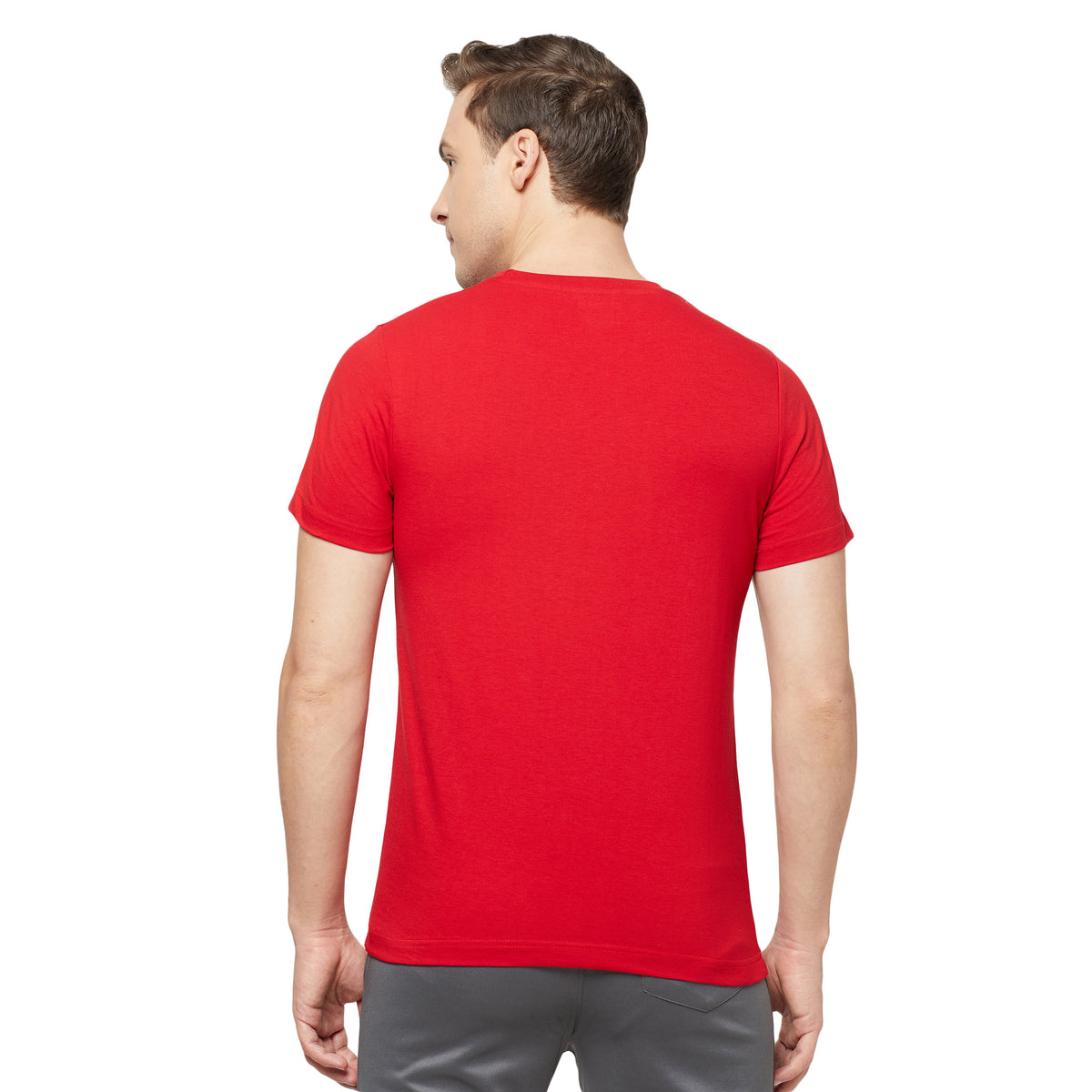 Blue Cotton Bermuda with Zipper Pockets + Red Solid T-Shirt Combo