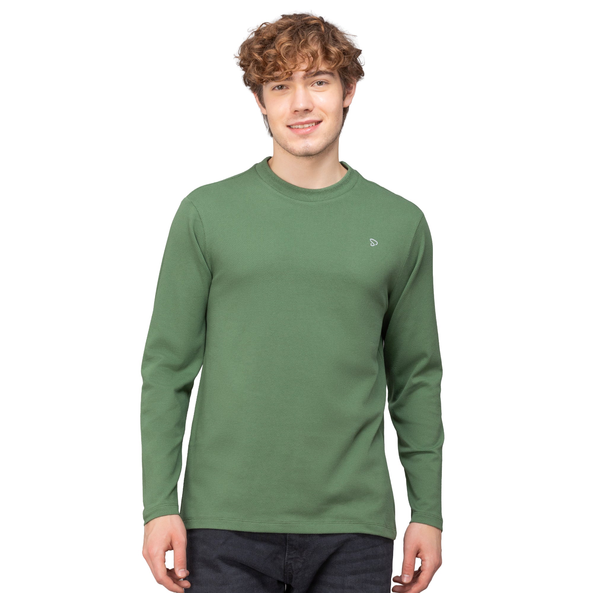 Sporto Men's Hexaknit Fullsleeve Stone Green T-shirts