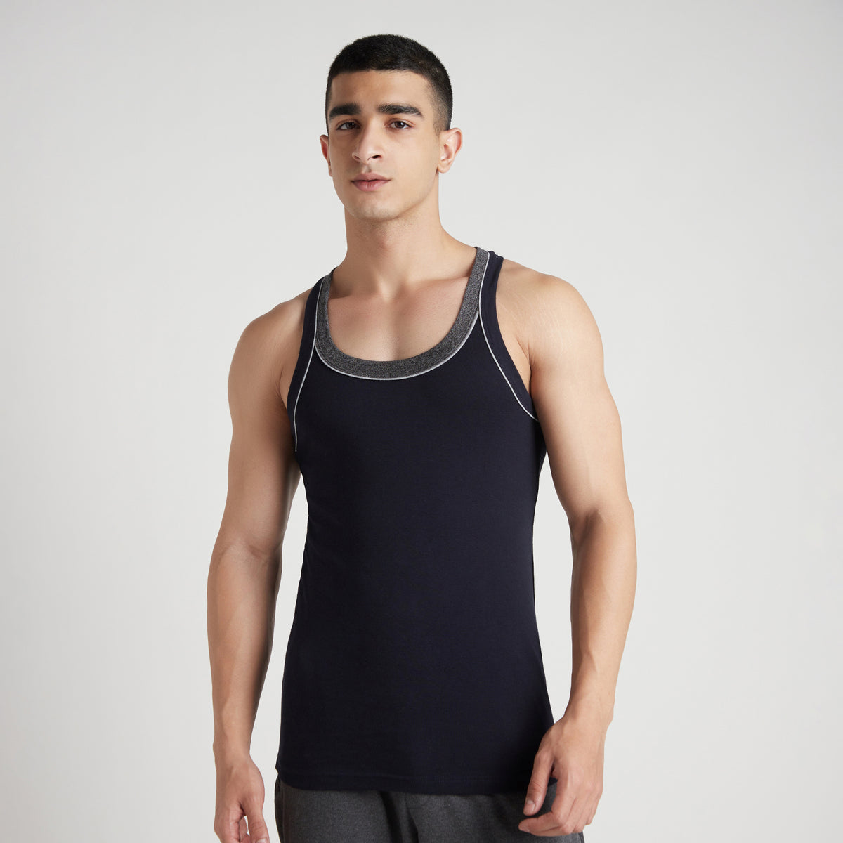 Sporto Men's  Cotton  Gym Vest with  Contrast  Panel Multicolour Pack of 2