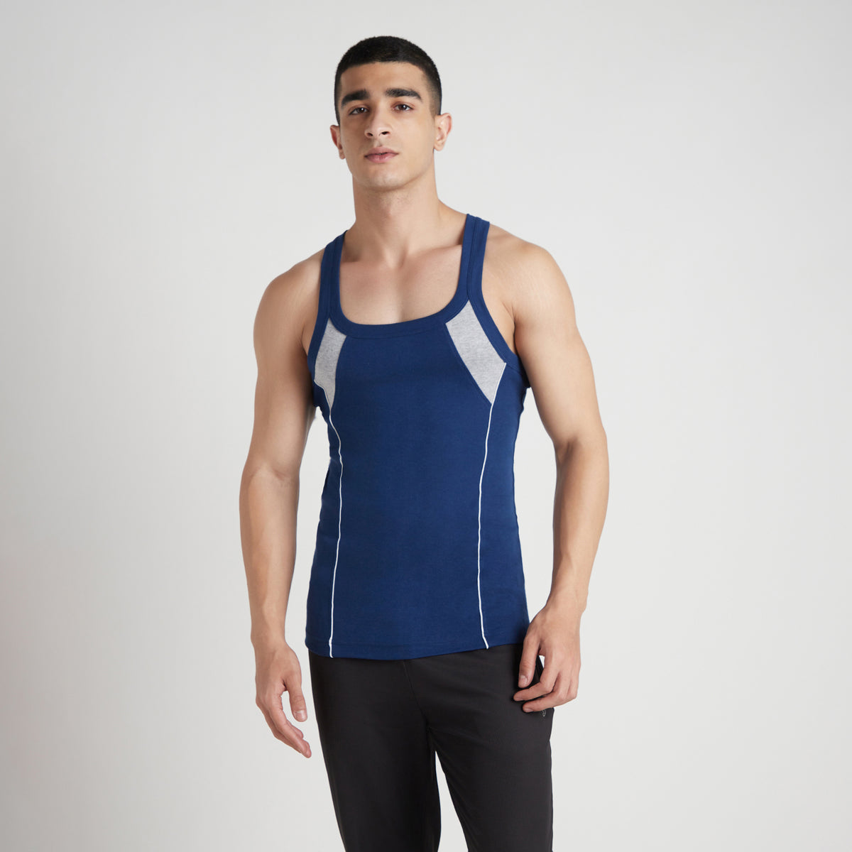 Sporto Men's  Cotton  Gym Vest with Side Contrast  Panel Multicolour Pack of 2