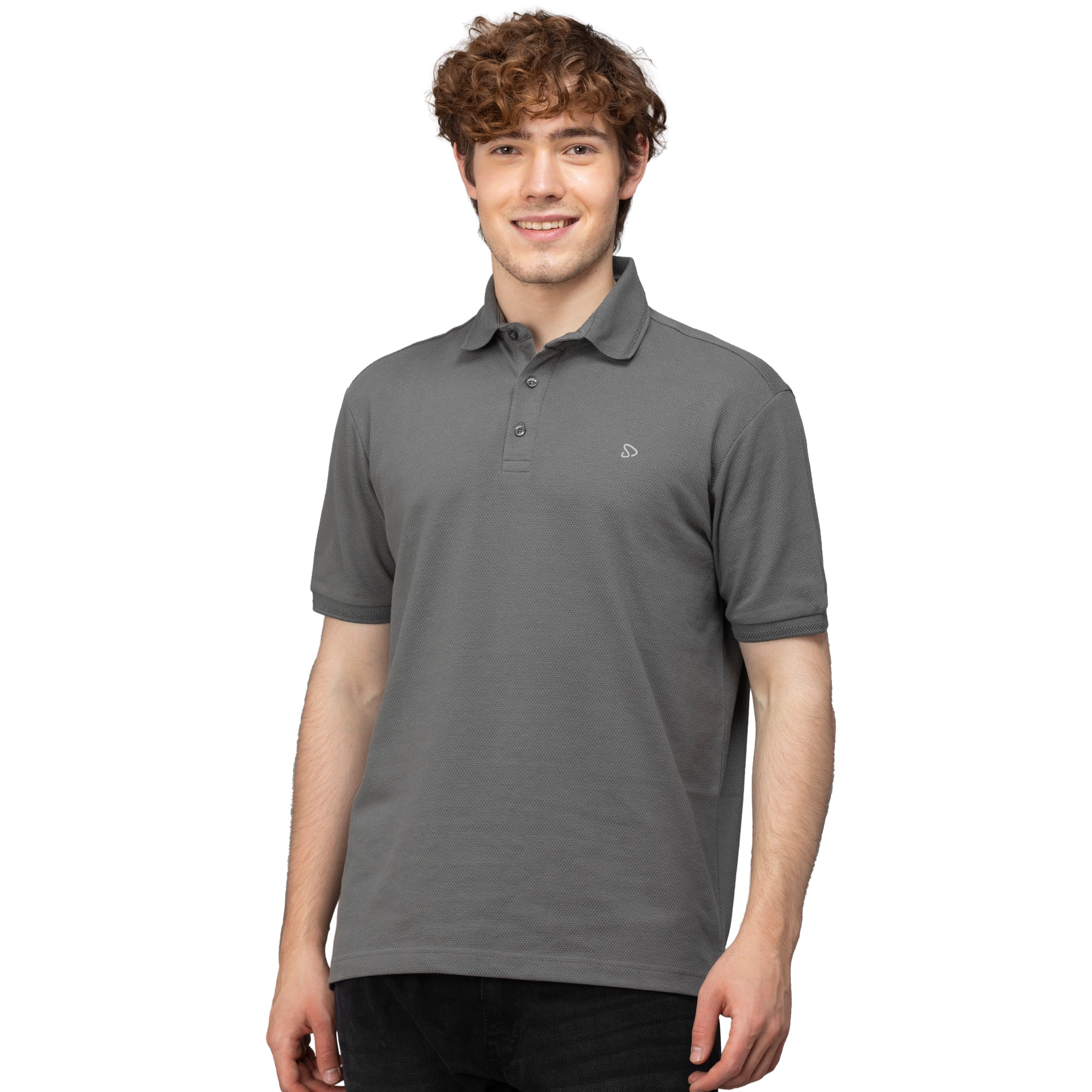 Sporto Men's Anti Wrinkle Popcorn Solid Charcoal Polo T-shirt
