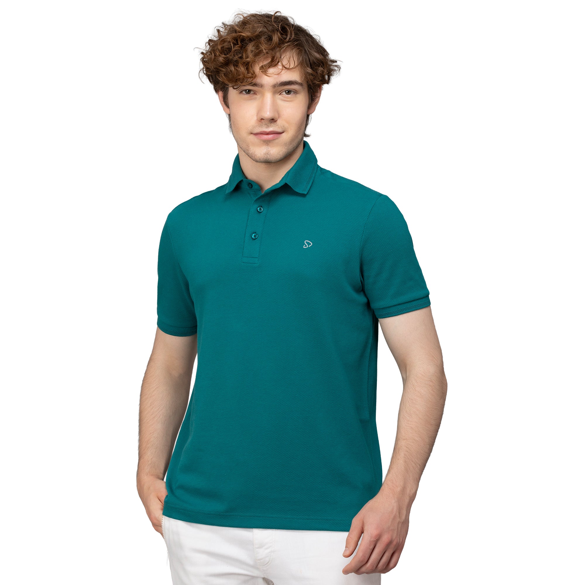 Sporto Men's Anti Wrinkle Popcorn Solid Teal Polo T-shirt