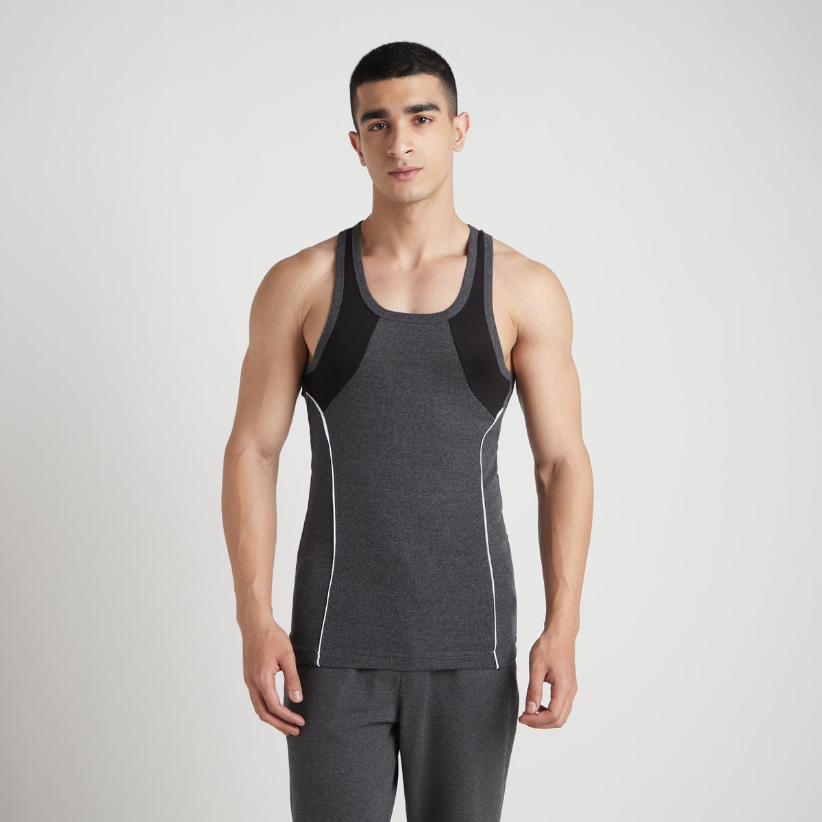 Sporto Men's  Cotton  Gym Vest with  Contrast  Panel Multicolour Pack of 3