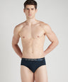 Sporto Metal Brief for Men | Cotton Spandex Mid-Rise Brief with Soft Shiny Waistband | Pack of 2 (Black & Navy)