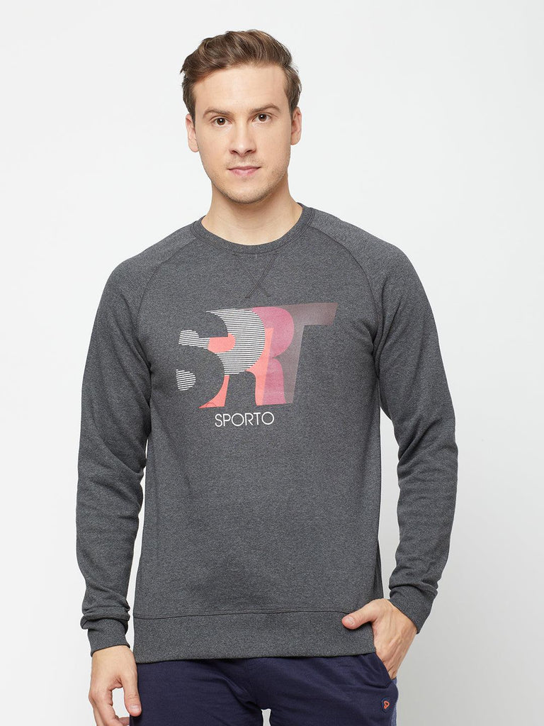 Sporto Crew Neck Printed Sweatshirt, Anthra Melange