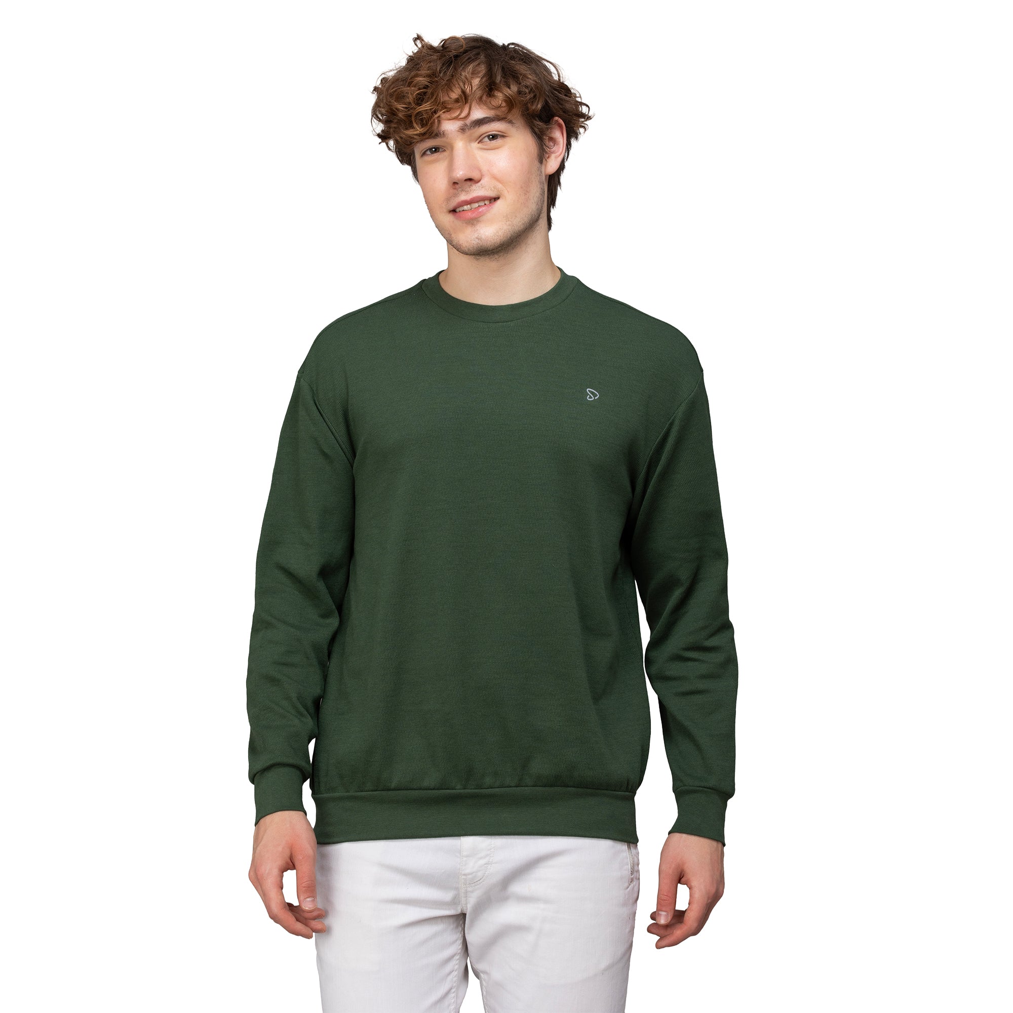 Sporto Men's Hexa-knit Round Neck Full Sleeve Dark Green Sweatshirt