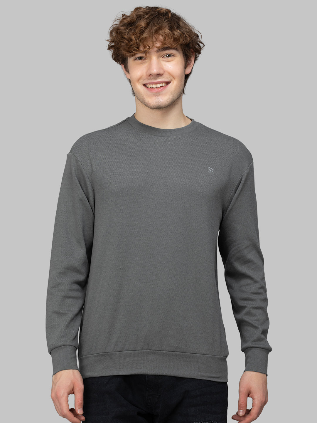 Sporto Men's Hexa-knit Round Neck Full Sleeve Charcoal Sweatshirt