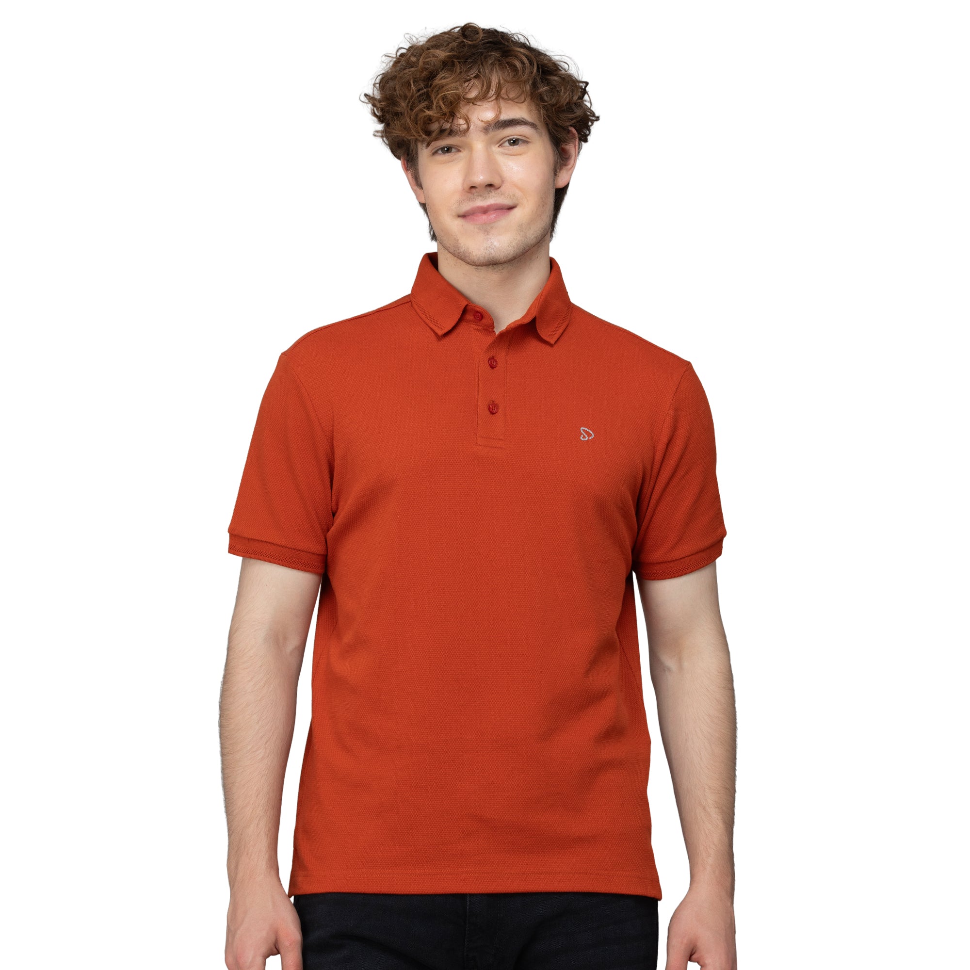 Sporto Men's Anti Wrinkle Popcorn Solid Rust Polo T-shirt