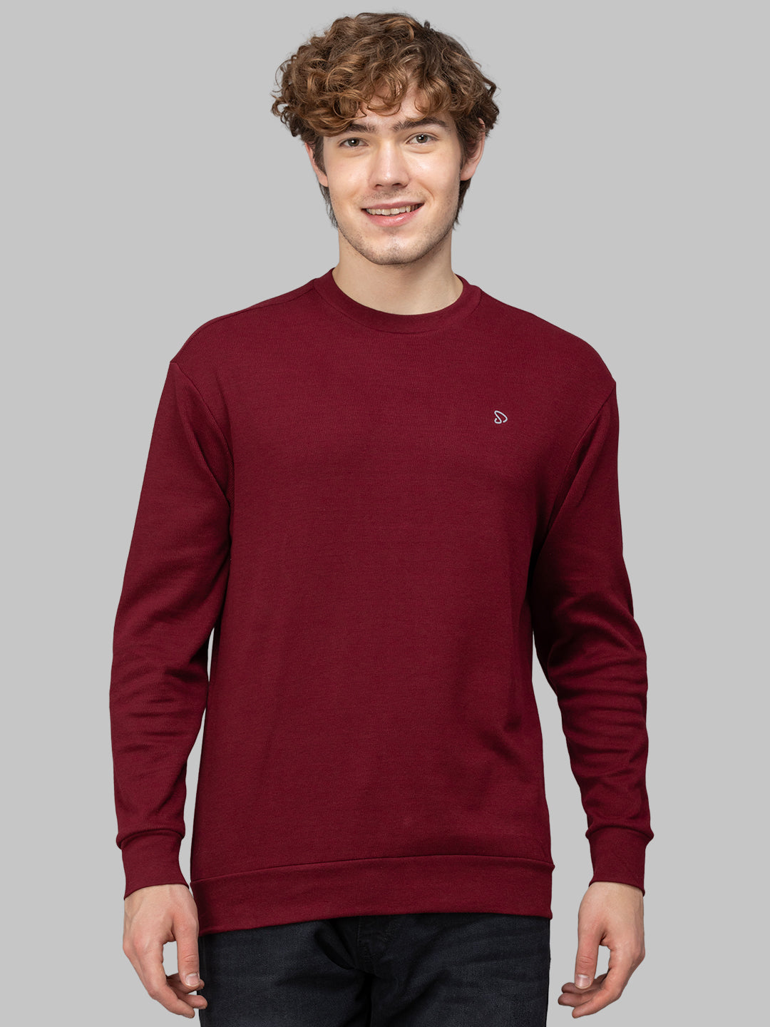 Sporto Men's Hexa-knit Round Neck Full Sleeve Red Wine Sweatshirt