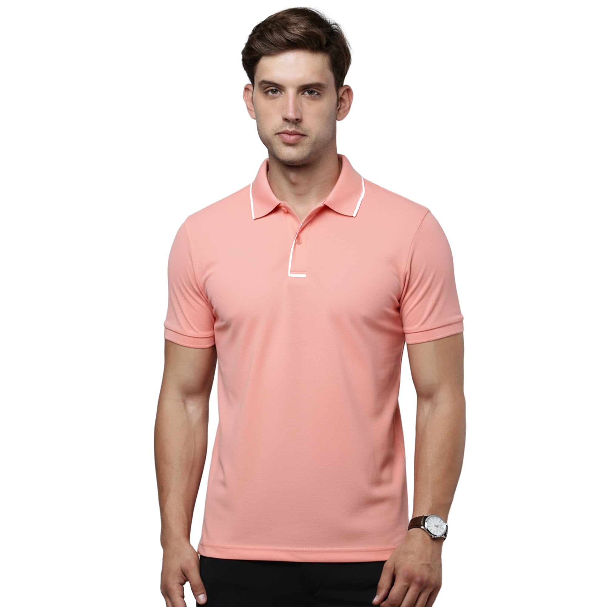 Sporto Men's Anti wrinkle and Light weight Solid  Pink Coral Polo T-shirt