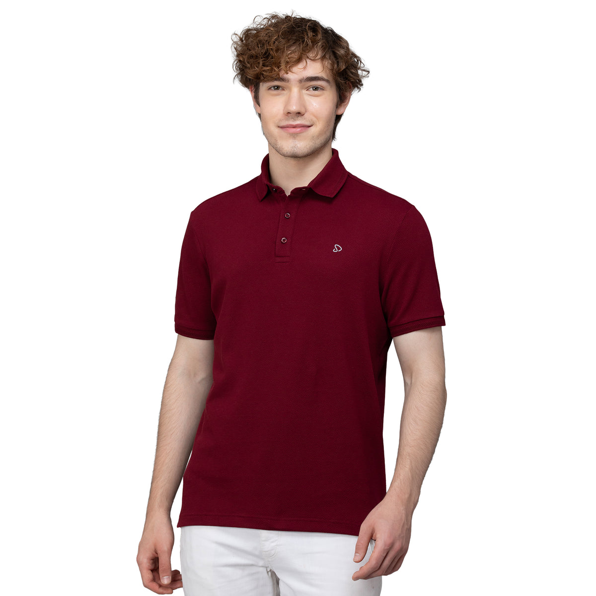 Sporto Men's Anti Wrinkle Popcorn Solid Red Wine Polo T-shirt