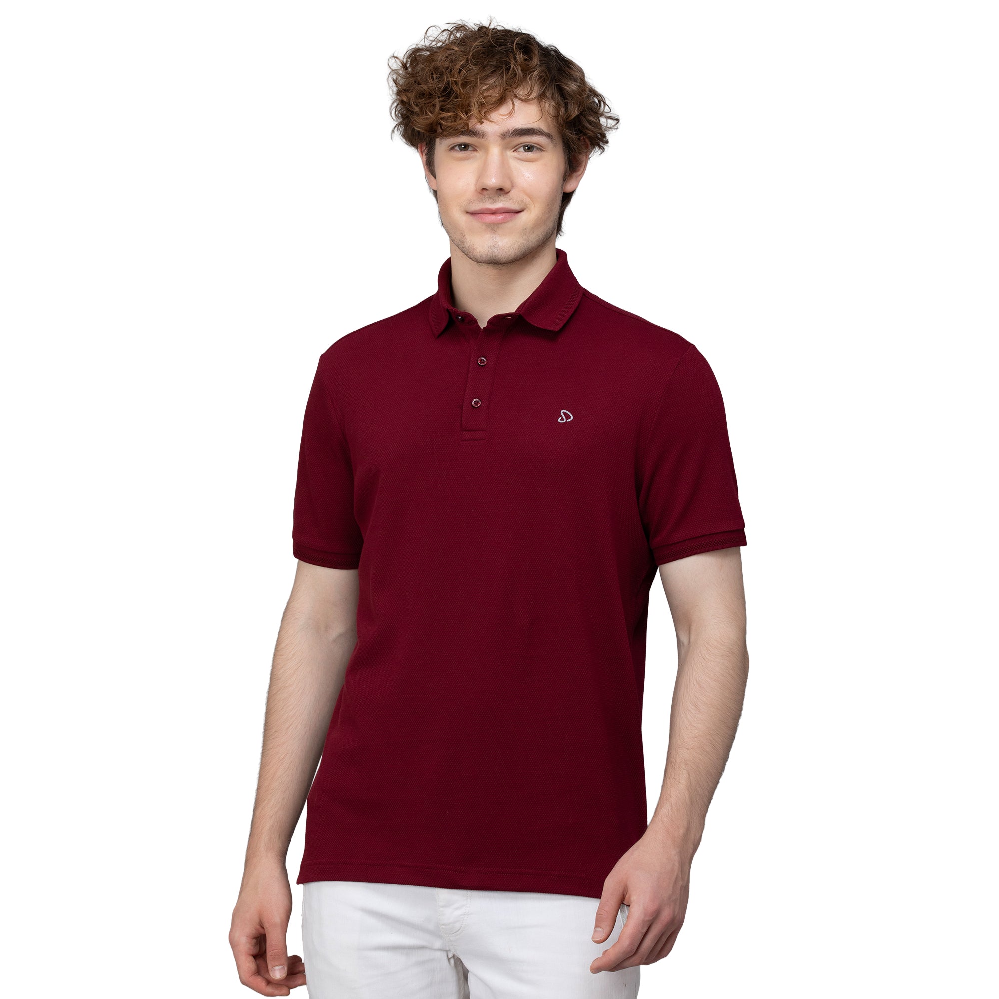 Sporto Men's Anti Wrinkle Popcorn Solid Red Wine Polo T-shirt