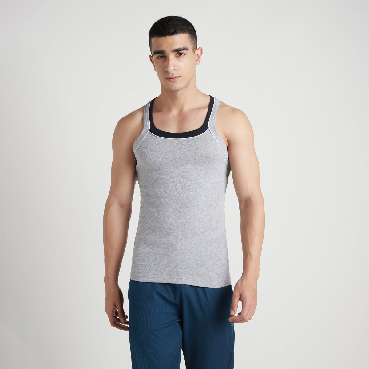 Sporto Men's  Cotton  Gym Vest with  Contrast  Panel Multicolour Pack of 2