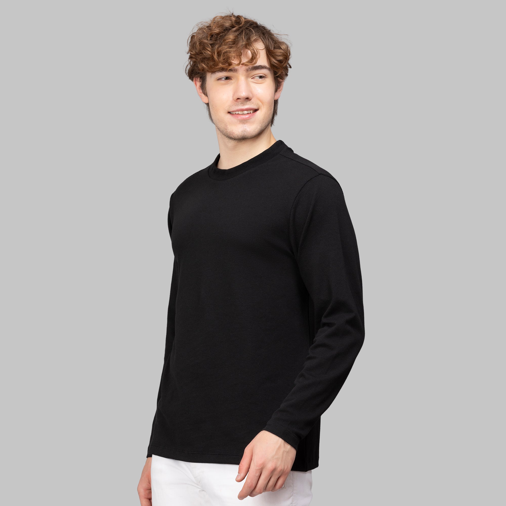 Sporto Men's Hexaknit Fullsleeve Black T-shirts