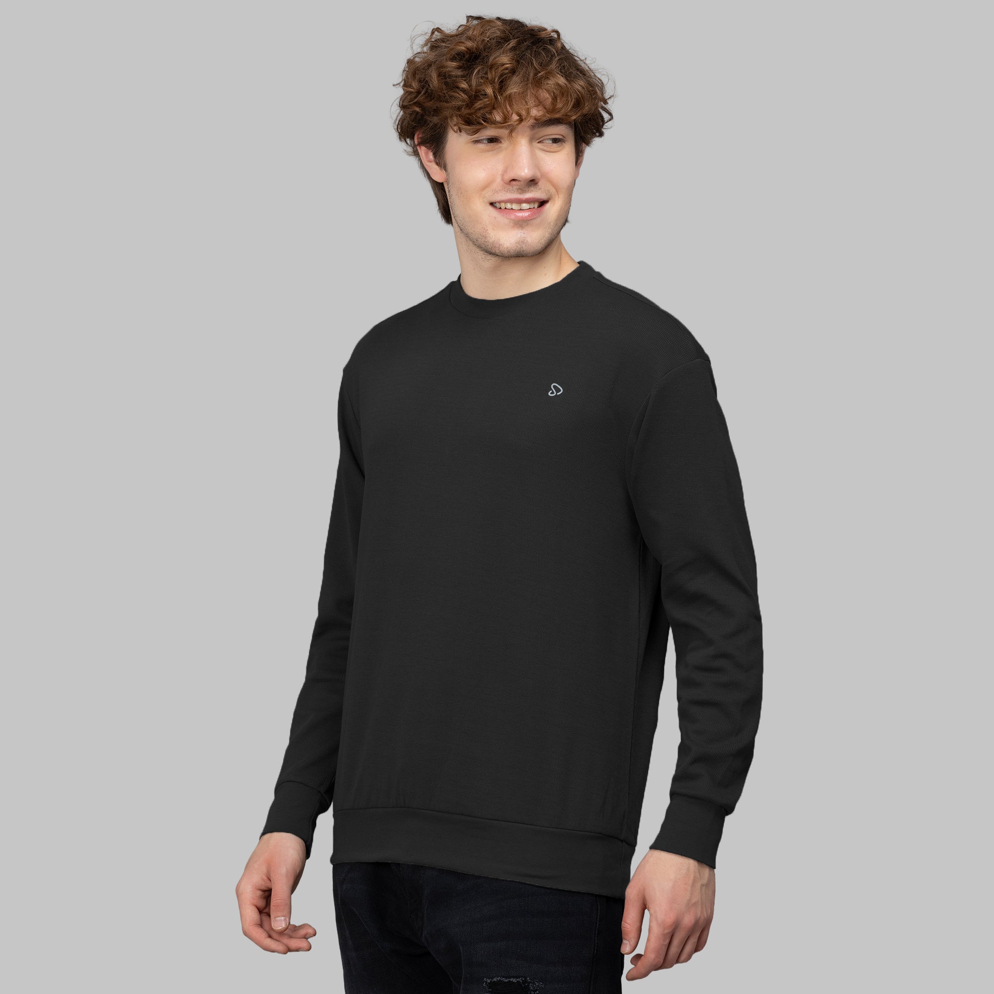 Sporto Men's Hexa-knit Round Neck Full Sleeve Black Sweatshirt