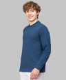 Sporto Men's Hexa-knit Round Neck Full Sleeve Denim Blue Sweatshirt