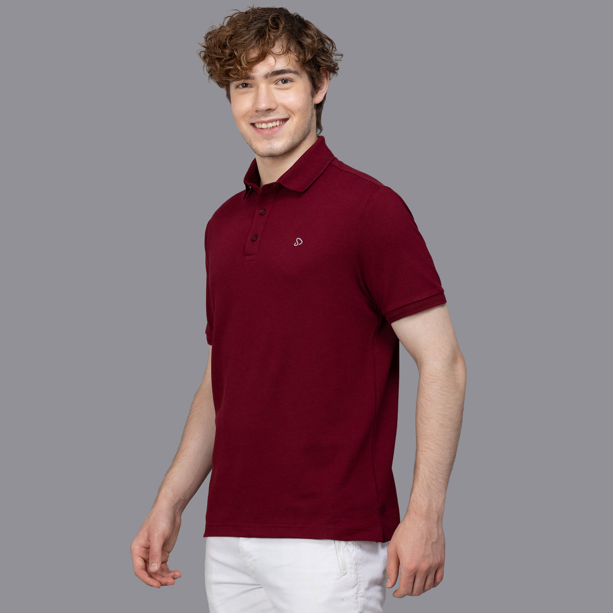 Sporto Men's Anti Wrinkle Popcorn Solid Red Wine Polo T-shirt