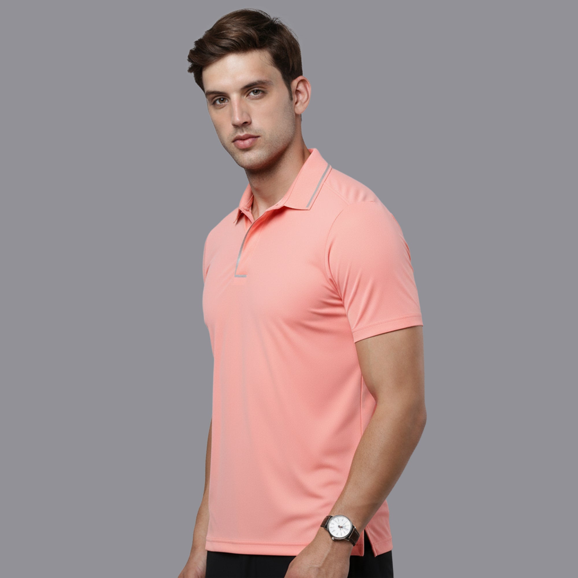 Sporto Men's Anti wrinkle and Light weight Solid  Pink Coral Polo T-shirt