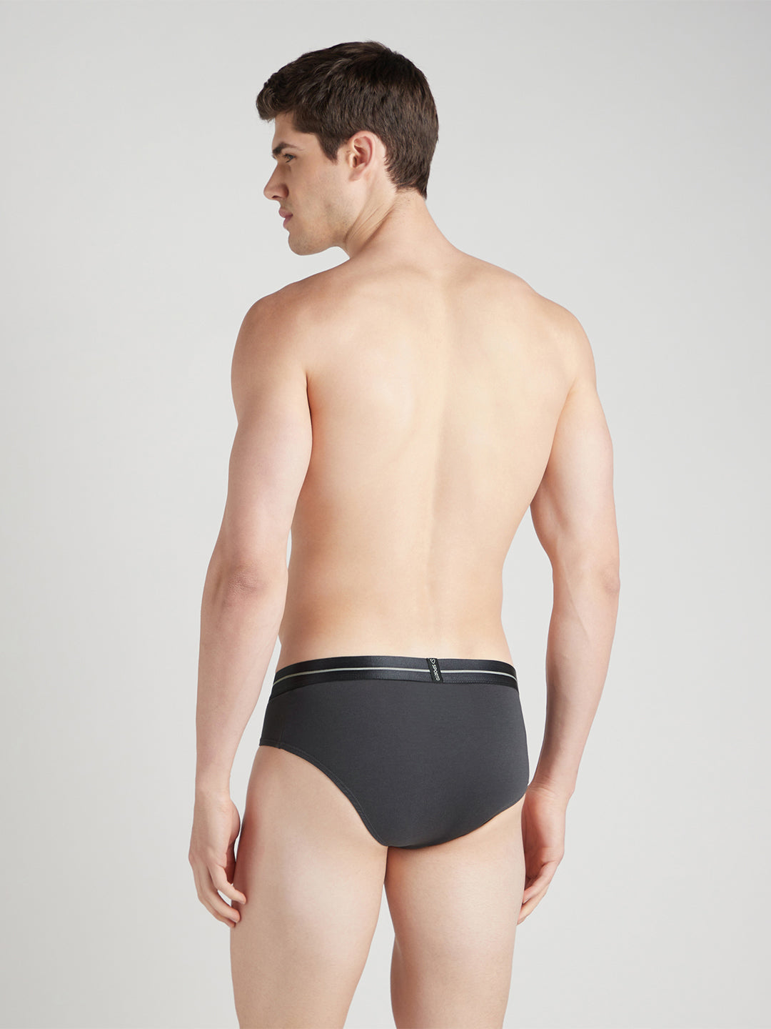 Sporto Metal Brief for Men | Cotton Spandex Mid-Rise Brief with Soft Shiny Waistband | Pack of 4 (Black, Navy, Charcoal & Light Grey)