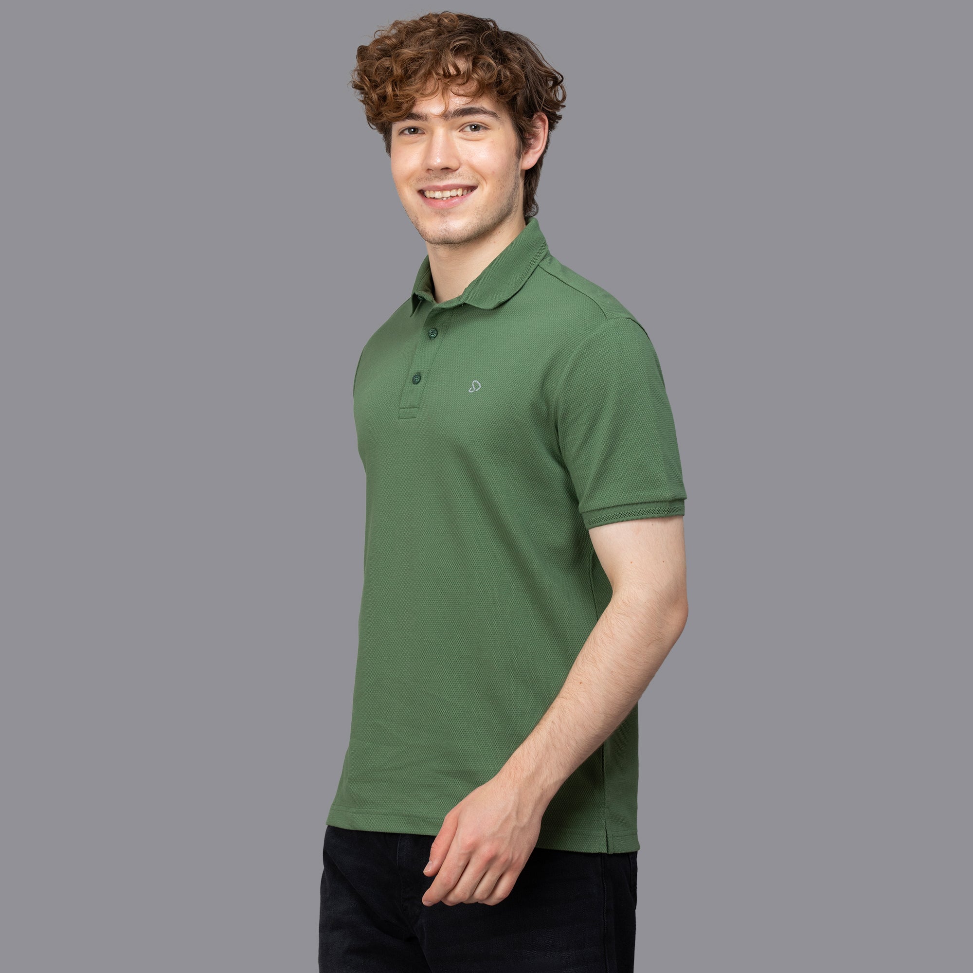 Sporto Men's Anti Wrinkle Popcorn Solid Stone Green Polo  T-shirt