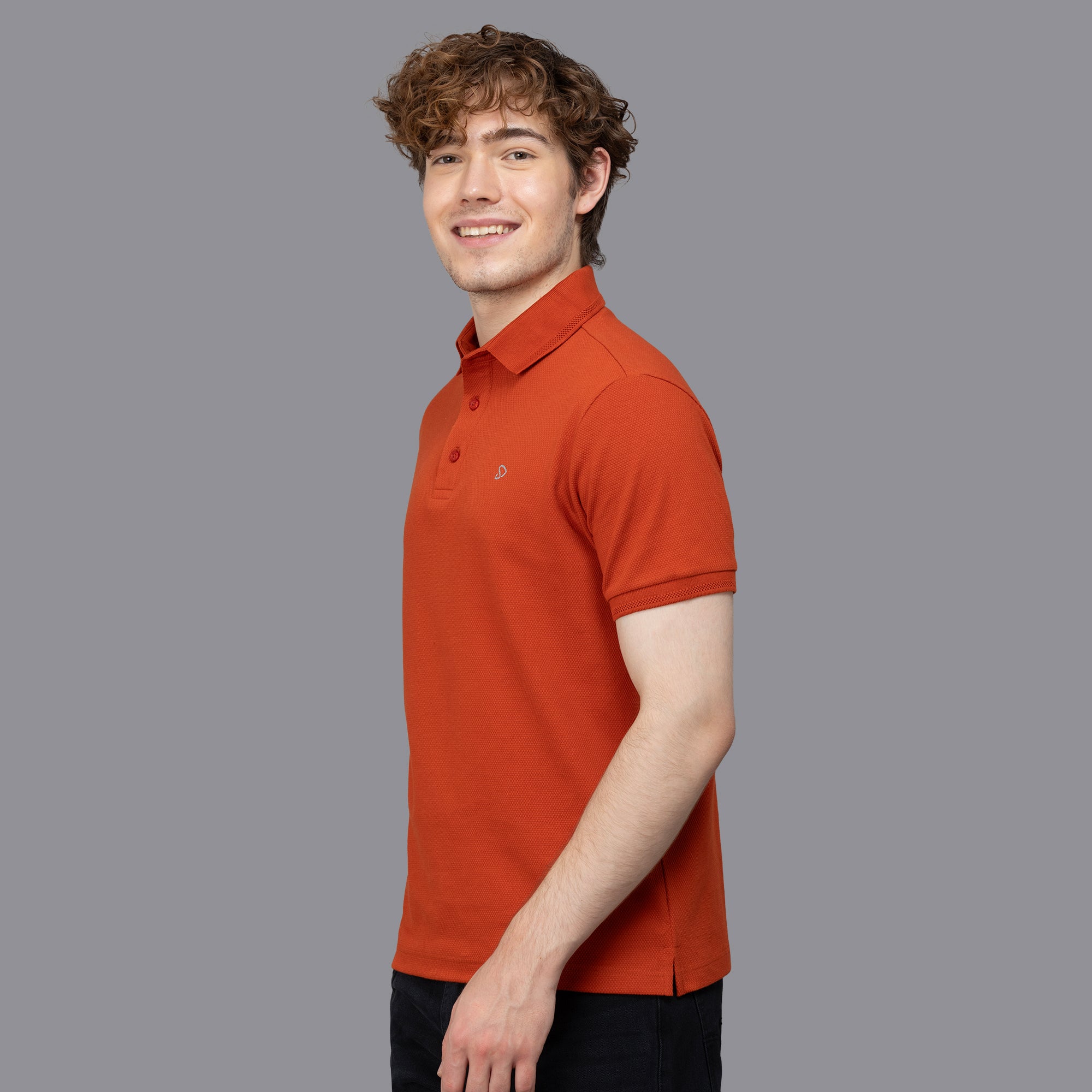 Sporto Men's Anti Wrinkle Popcorn Solid Rust Polo T-shirt