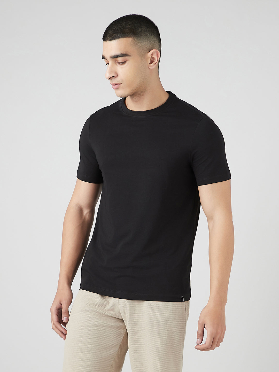 Sporto Men's Fluyid Cotton Round Neck T-shirt - Black