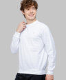 Sporto Men's Ribbed stripe Round Neck White Sweatshirt