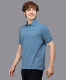 Sporto Men's Anti Wrinkle Popcorn Solid Winter Blue Polo  T-shirt