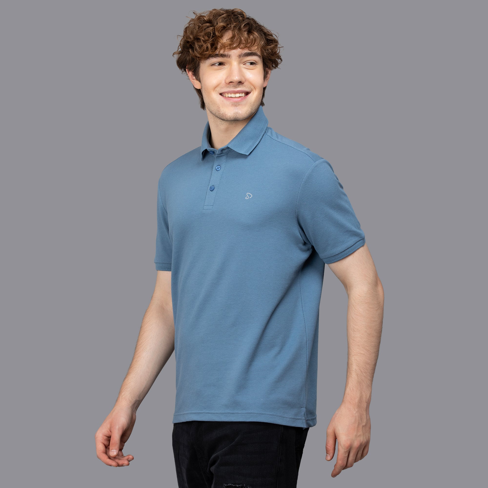 Sporto Men's Anti Wrinkle Popcorn Solid Winter Blue Polo  T-shirt