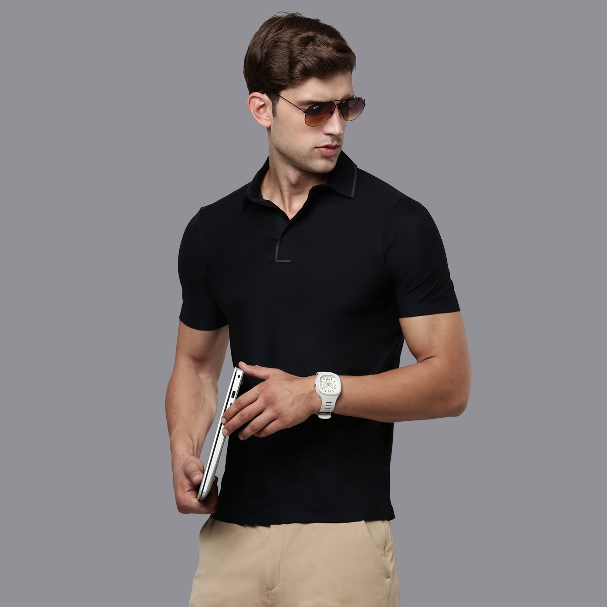 Sporto Men's Anti wrinkle and Light weight Solid  Black Polo T-shirt