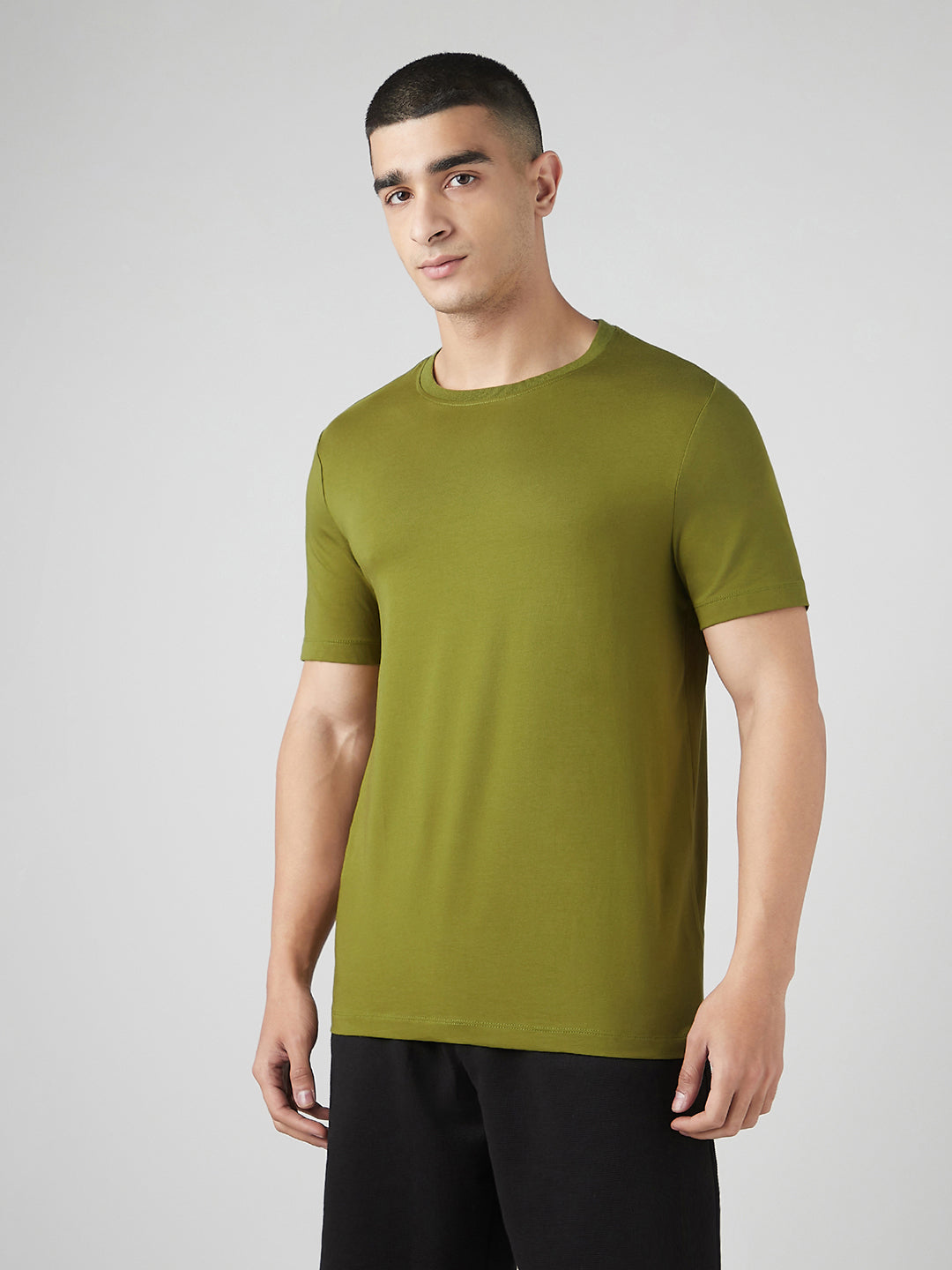 Sporto Men's Fluyid Cotton Round Neck T-shirt - Olive Branch