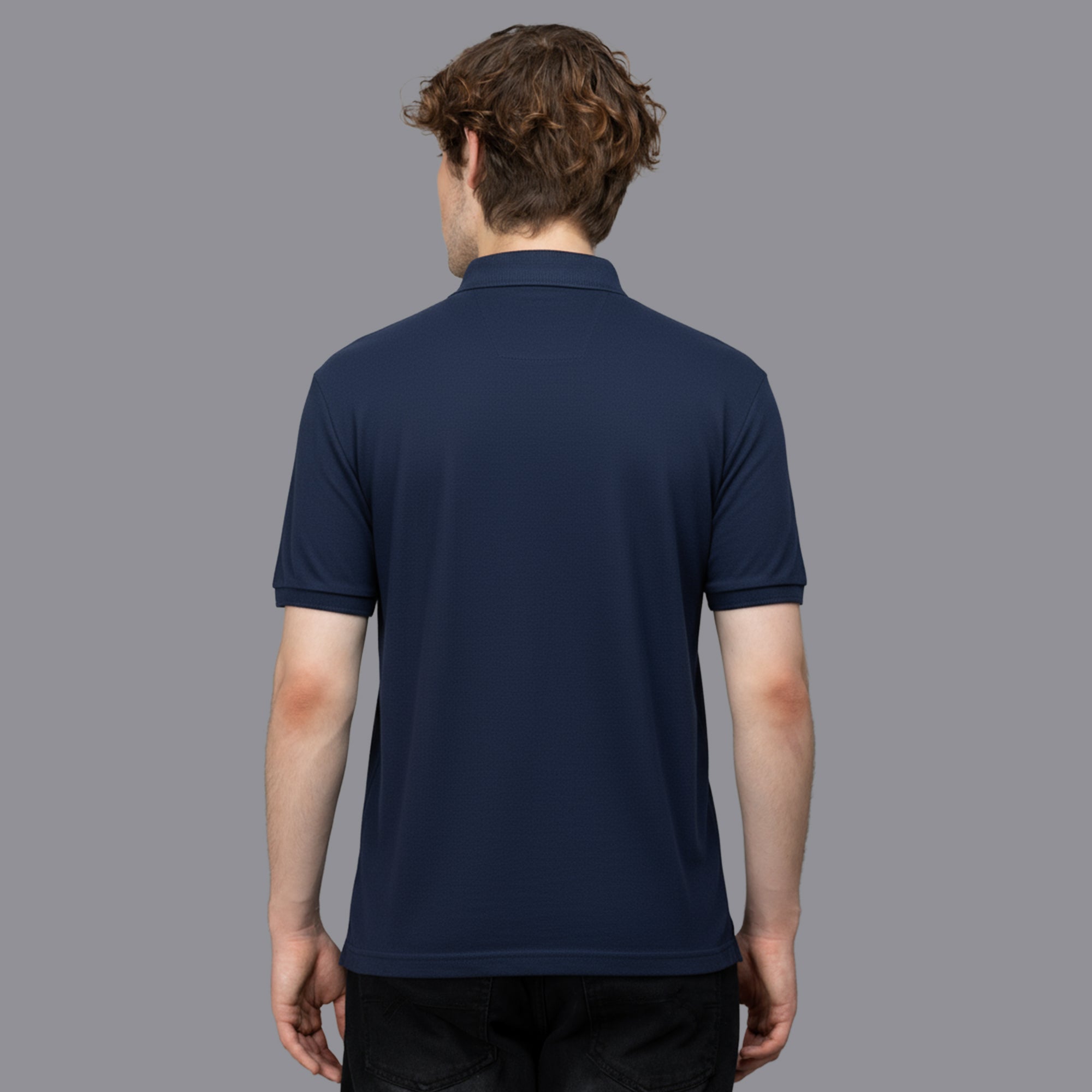 Sporto Men's Anti Wrinkle Popcorn Solid Denim Navy Polo T-shirt