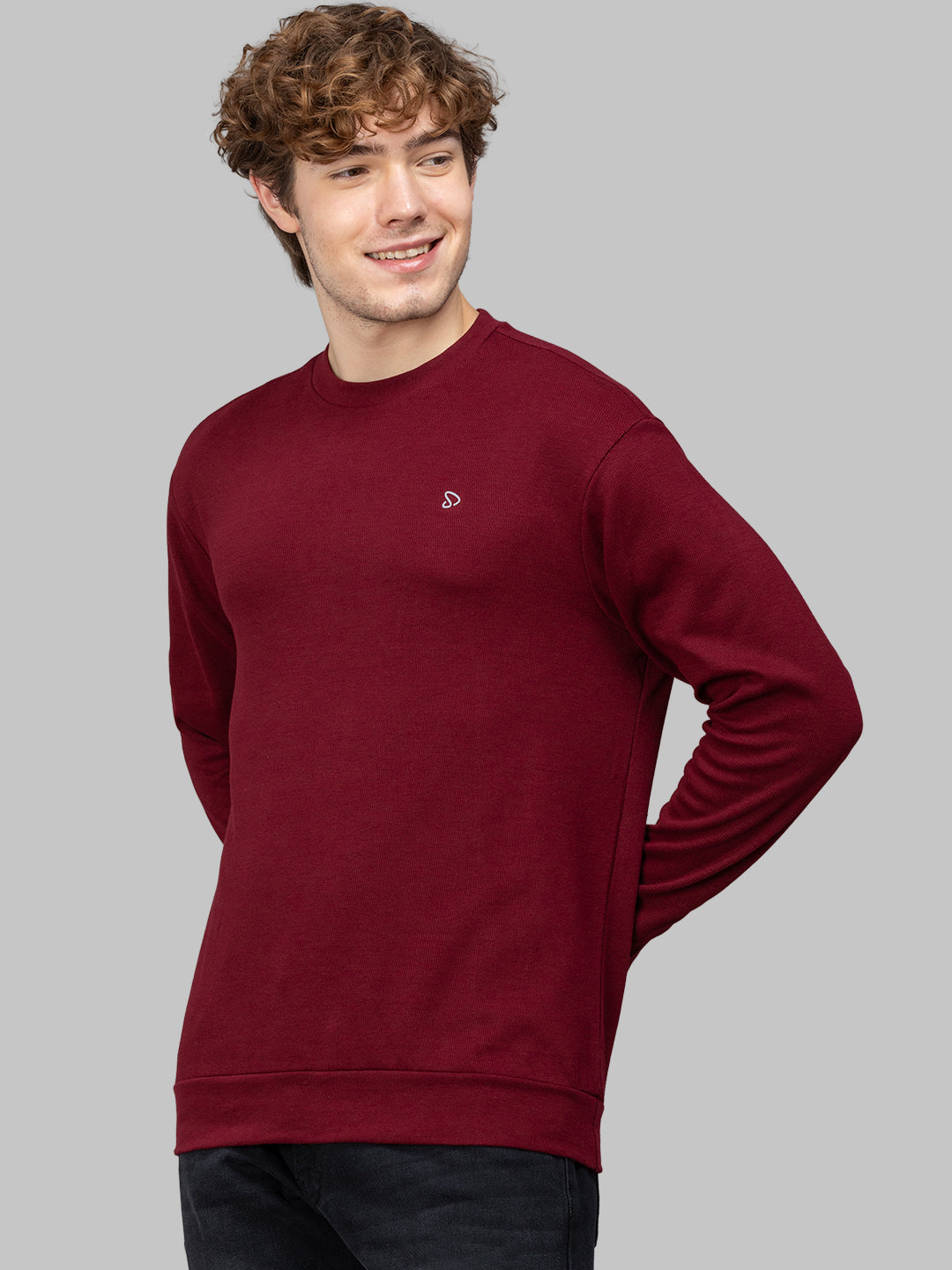 Sporto Men's Hexa-knit Round Neck Full Sleeve Red Wine Sweatshirt