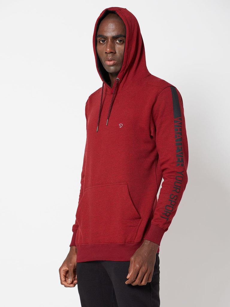 Sporto Hooded Sweatshirt with Contrast Shoulder Stripe and Raglan Sleeves, Red Jaspe