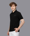 Sporto Men's Anti Wrinkle Popcorn Solid Polo Black T-shirt