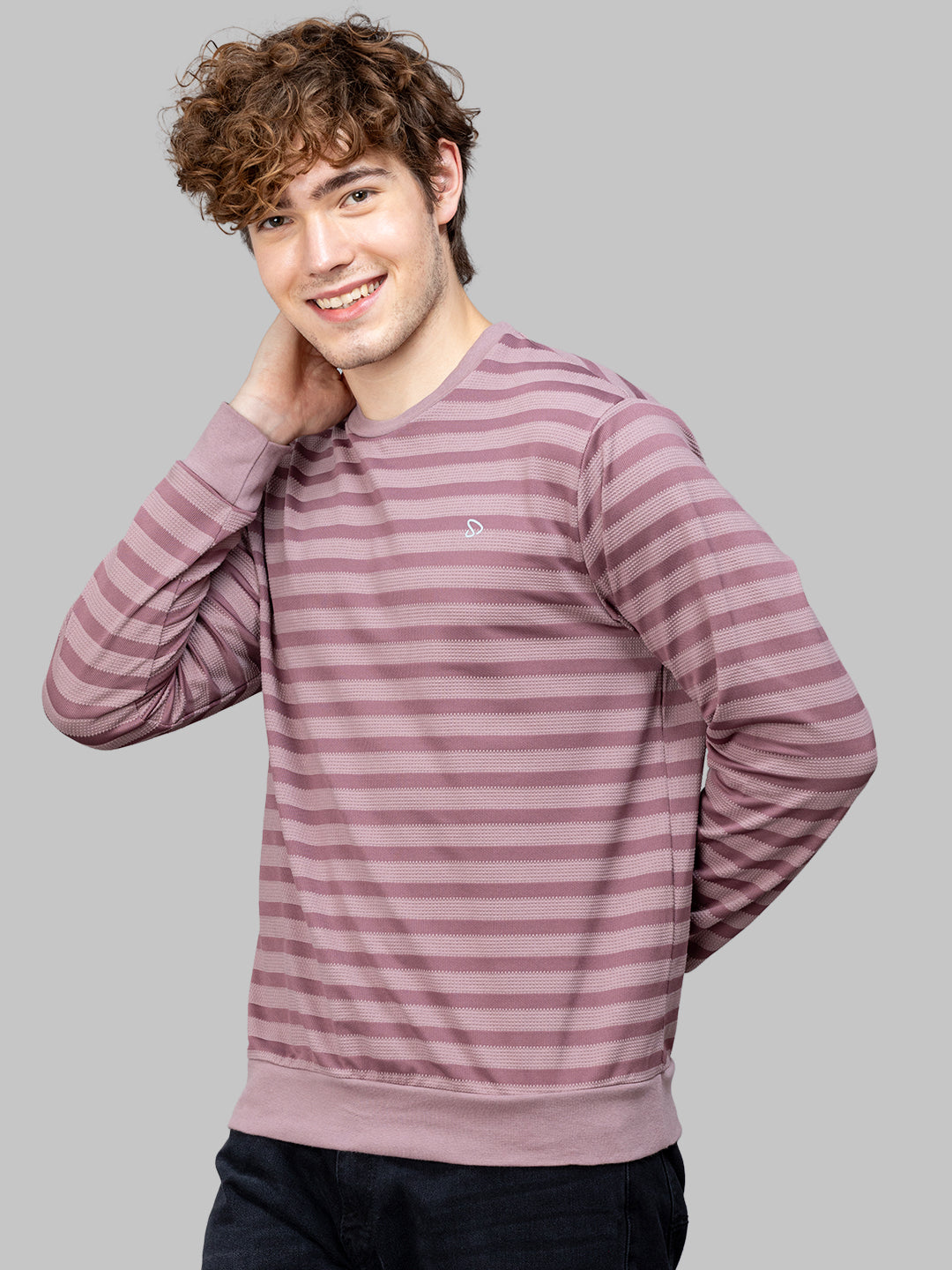 Sporto Men's Ribbed stripe Round Neck Onion Sweatshirt