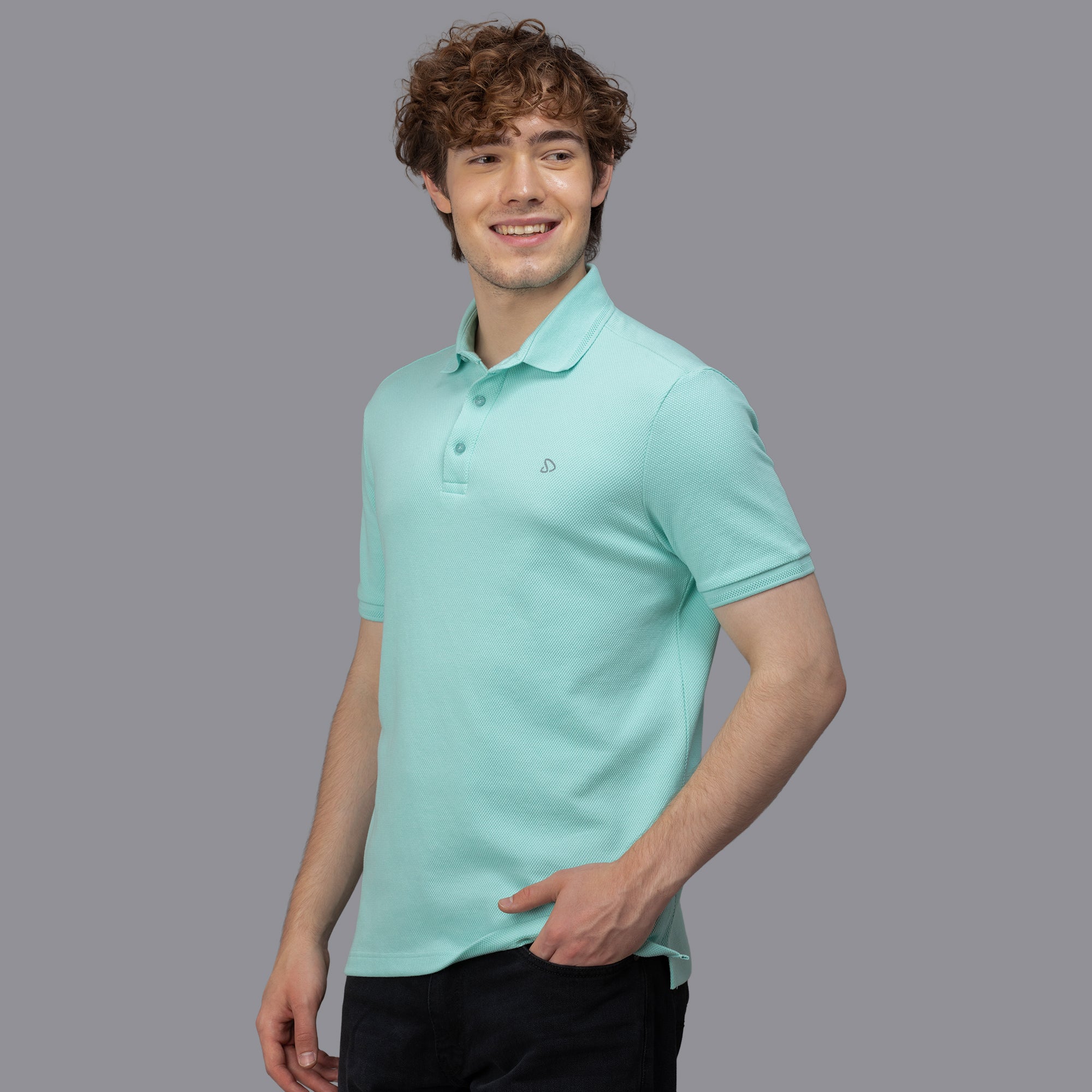 Sporto Men's Anti Wrinkle Popcorn Solid Island Paradise Polo  T-shirt