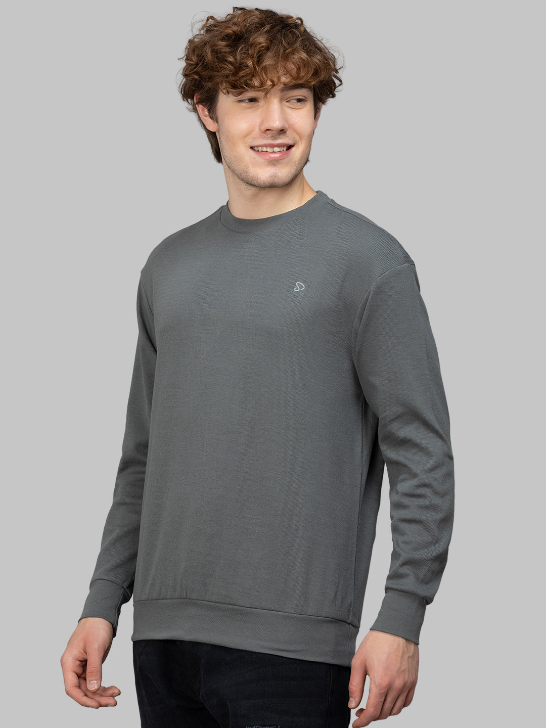 Sporto Men's Hexa-knit Round Neck Full Sleeve Charcoal Sweatshirt