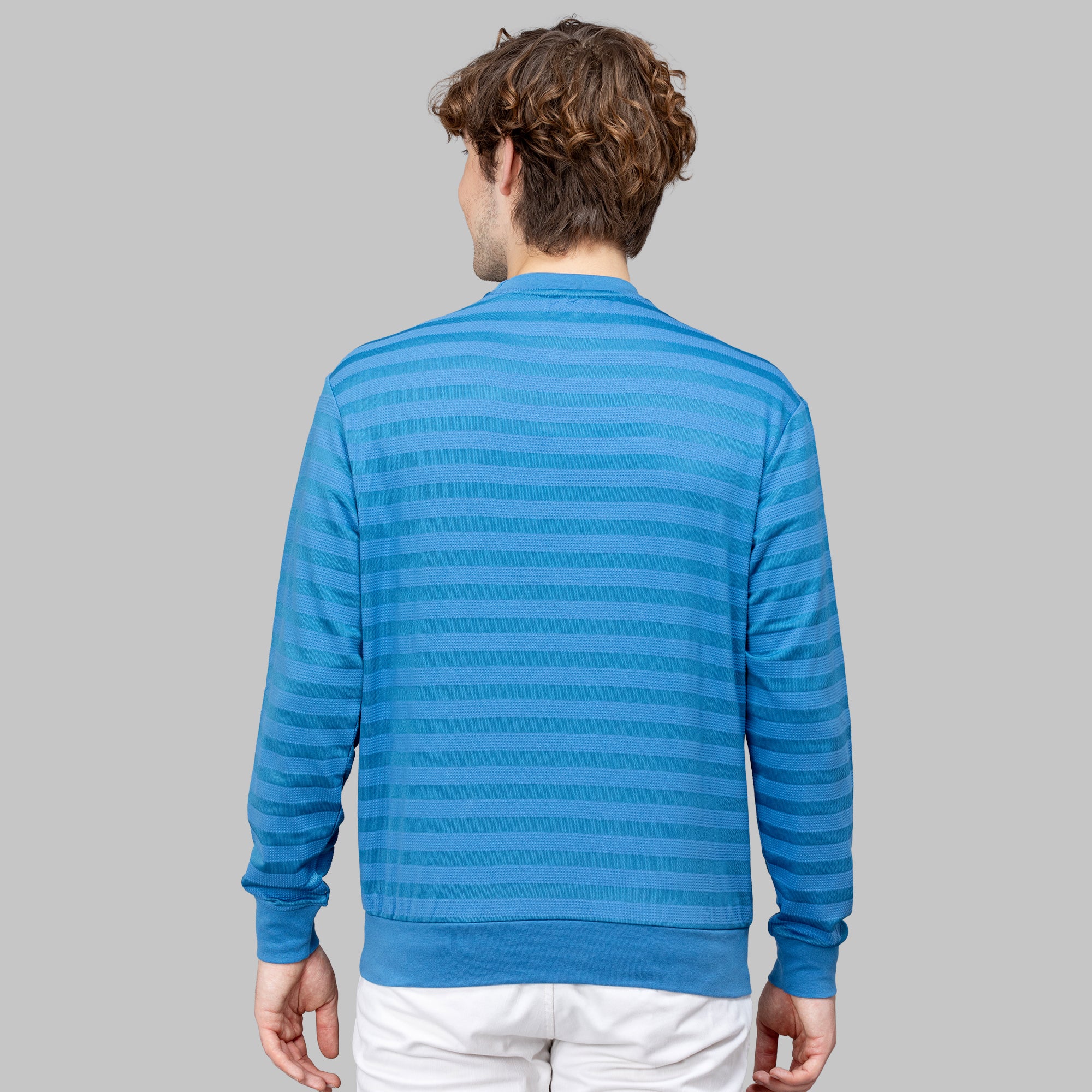 Sporto Men's Ribbed stripe Round Neck Blue Heaven Sweatshirt