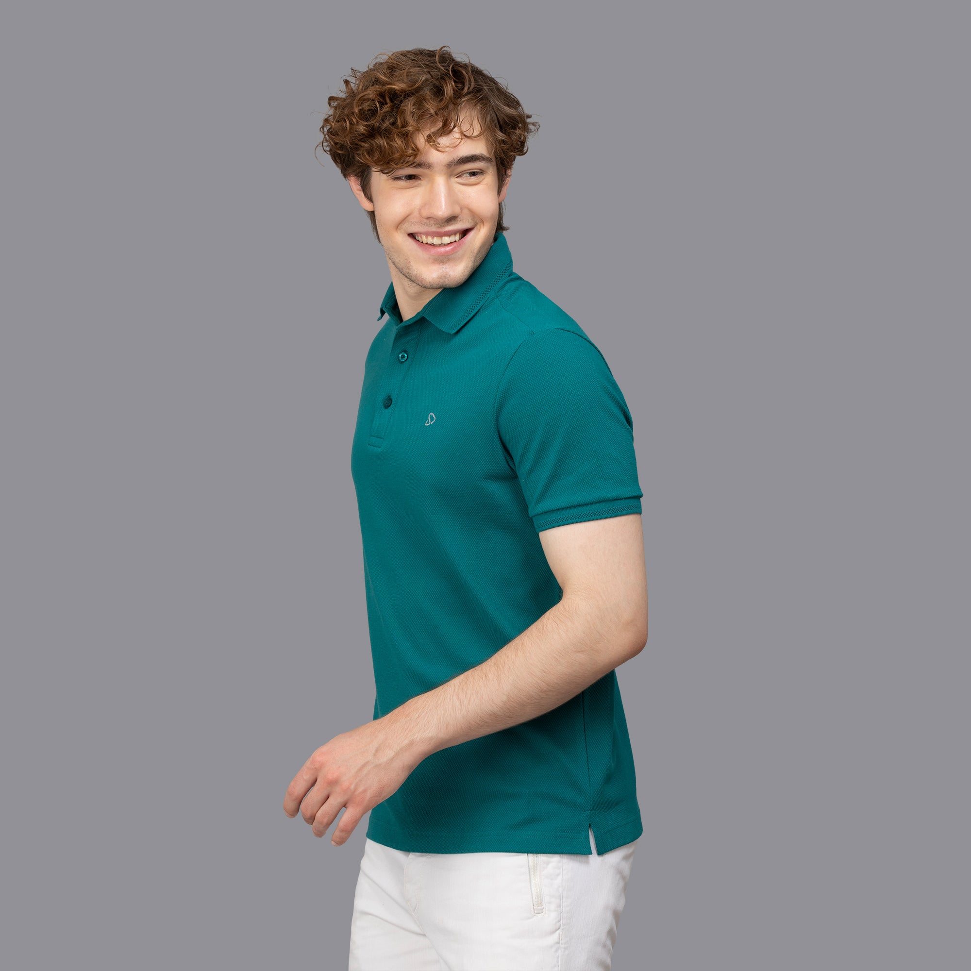 Sporto Men's Anti Wrinkle Popcorn Solid Teal Polo T-shirt