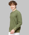 Sporto Men's Ribbed stripe Round Neck Dark Olive Sweatshirt